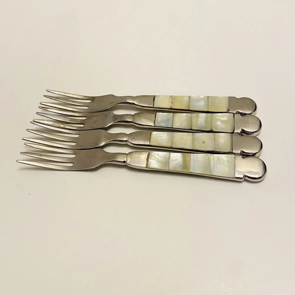 Towle Mother Of Pearl Seafood Forks Silver Plate Vintage Style India Qty Of 4